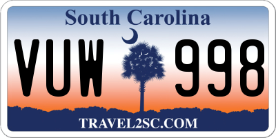 SC license plate VUW998