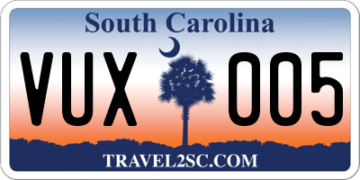 SC license plate VUX005