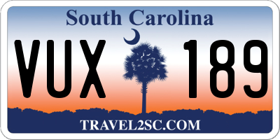SC license plate VUX189