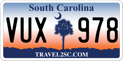 SC license plate VUX978