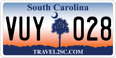 SC license plate VUY028