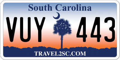 SC license plate VUY443