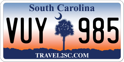 SC license plate VUY985