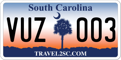 SC license plate VUZ003
