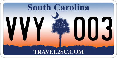 SC license plate VVY003