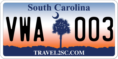 SC license plate VWA003
