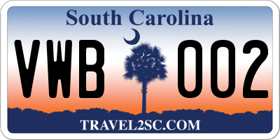 SC license plate VWB002
