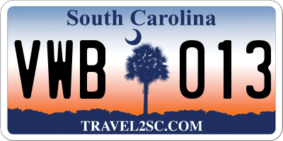 SC license plate VWB013
