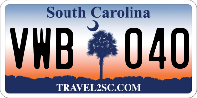 SC license plate VWB040