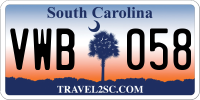 SC license plate VWB058