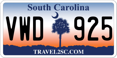 SC license plate VWD925