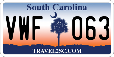 SC license plate VWF063