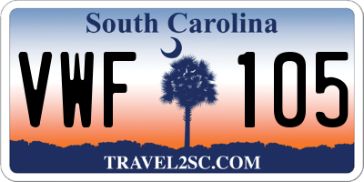 SC license plate VWF105