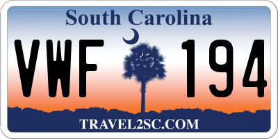 SC license plate VWF194