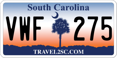 SC license plate VWF275