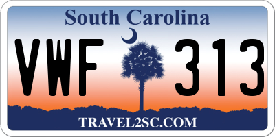 SC license plate VWF313
