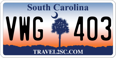 SC license plate VWG403