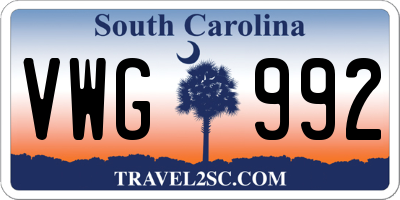 SC license plate VWG992