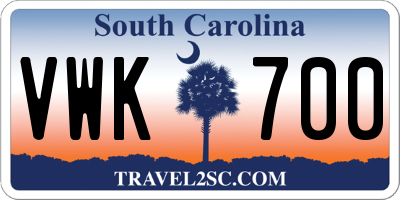 SC license plate VWK700