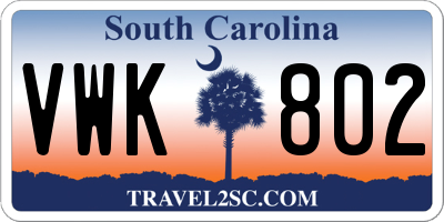 SC license plate VWK802