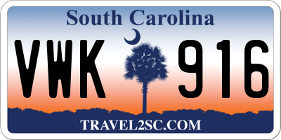 SC license plate VWK916