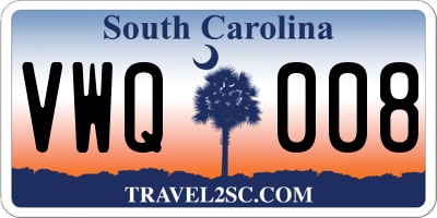 SC license plate VWQ008