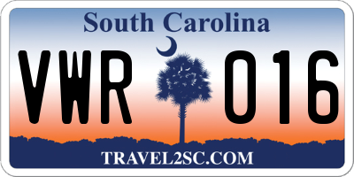 SC license plate VWR016