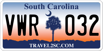 SC license plate VWR032