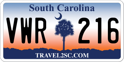 SC license plate VWR216