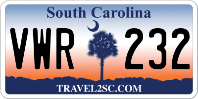 SC license plate VWR232