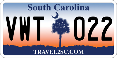 SC license plate VWT022