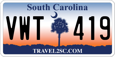 SC license plate VWT419