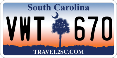 SC license plate VWT670