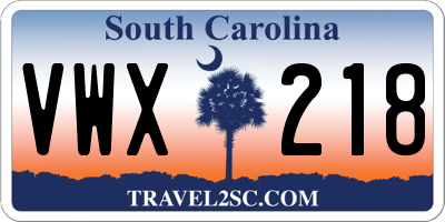 SC license plate VWX218