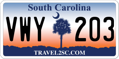 SC license plate VWY203