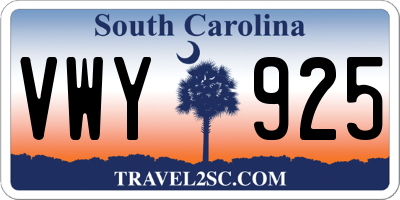 SC license plate VWY925