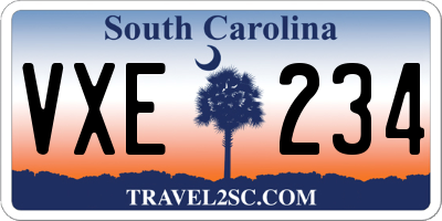 SC license plate VXE234