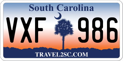 SC license plate VXF986