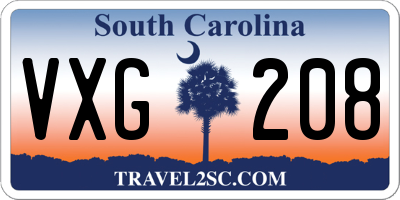 SC license plate VXG208