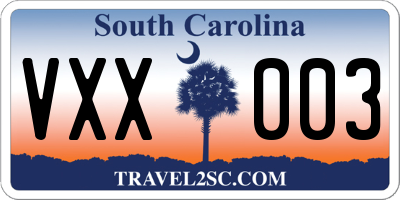 SC license plate VXX003