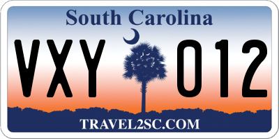 SC license plate VXY012