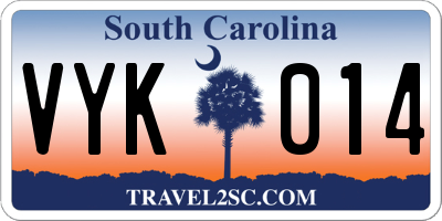 SC license plate VYK014