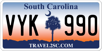 SC license plate VYK990