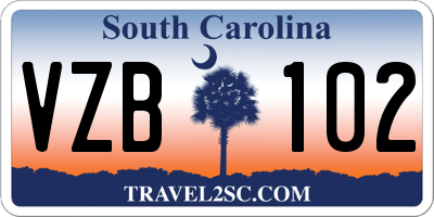 SC license plate VZB102