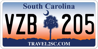 SC license plate VZB205