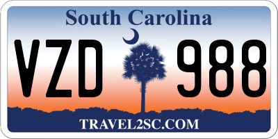 SC license plate VZD988