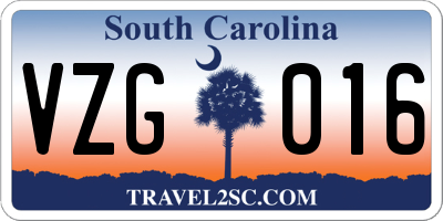 SC license plate VZG016