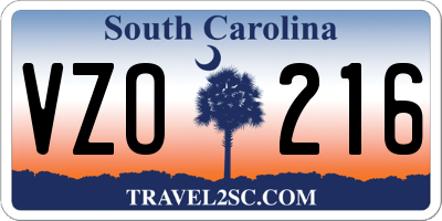 SC license plate VZO216