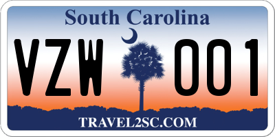 SC license plate VZW001