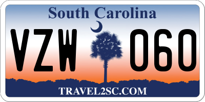 SC license plate VZW060
